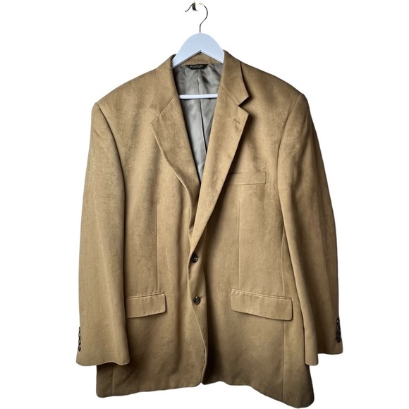 CHAPS Ralph Lauren Men’s Blazer Sports Coat SZ 48L Tan Faux Suede Fall Jacket - Picture 1 of 11